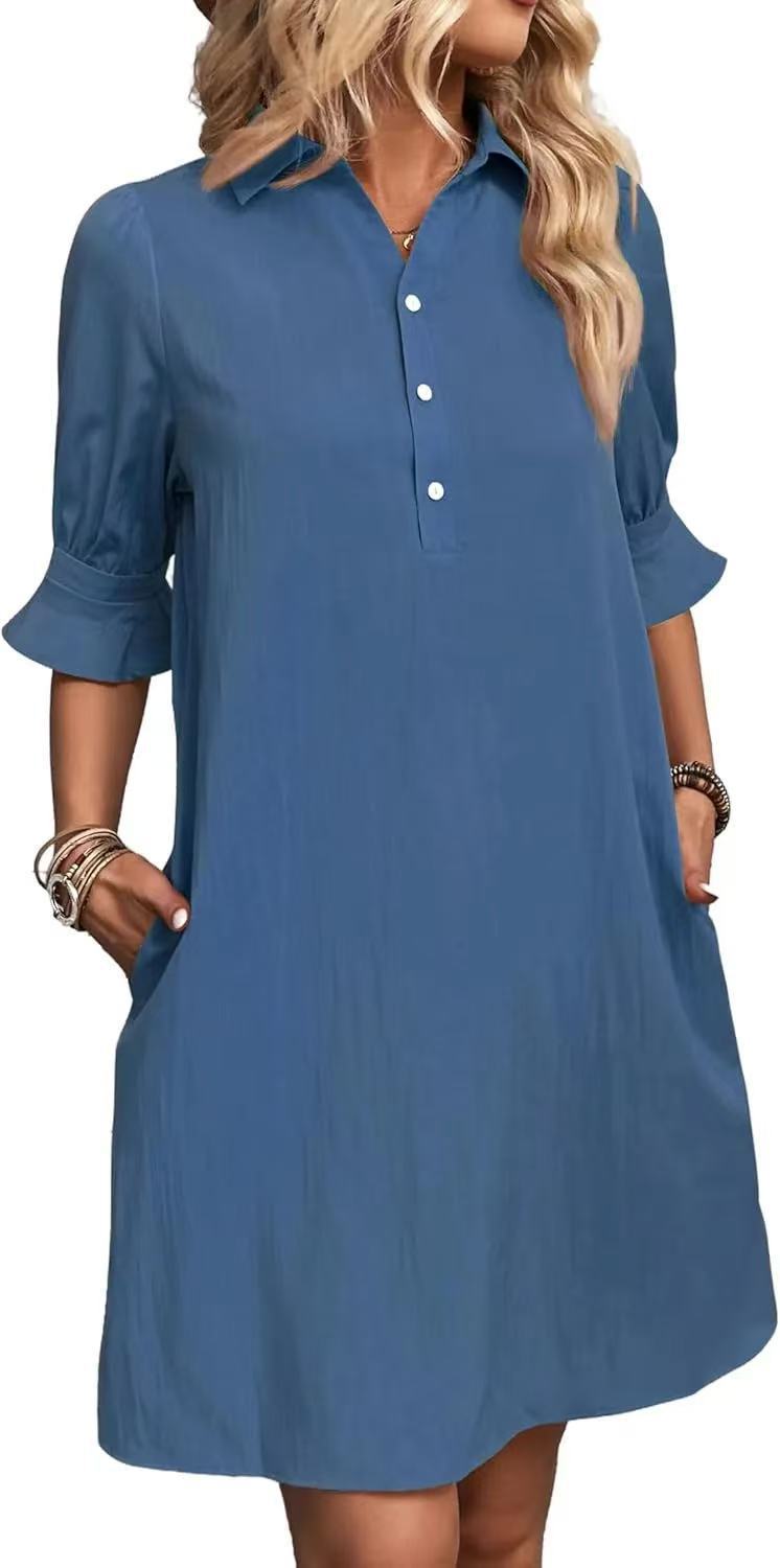 Spring And Autumn Women's Clothing New Casual Loose Solid Color Dress