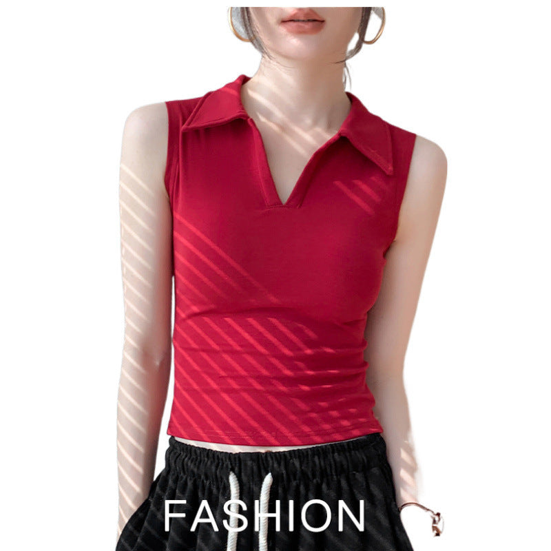 New Outdoor Slim Fit Slimming White Lapel Inner Wear Blouse