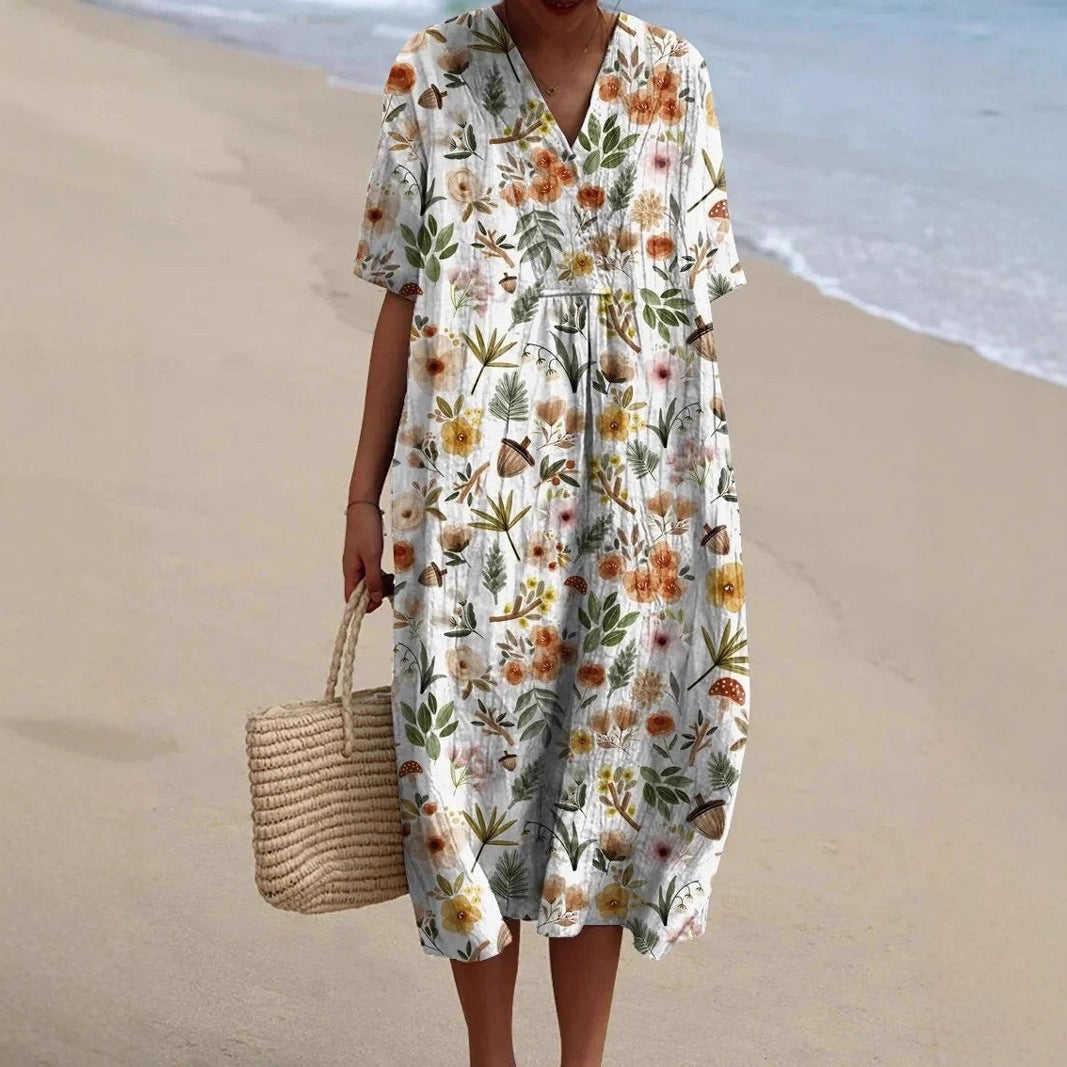 Summer Fashion V-neck Dress Women's Casual And Comfortable