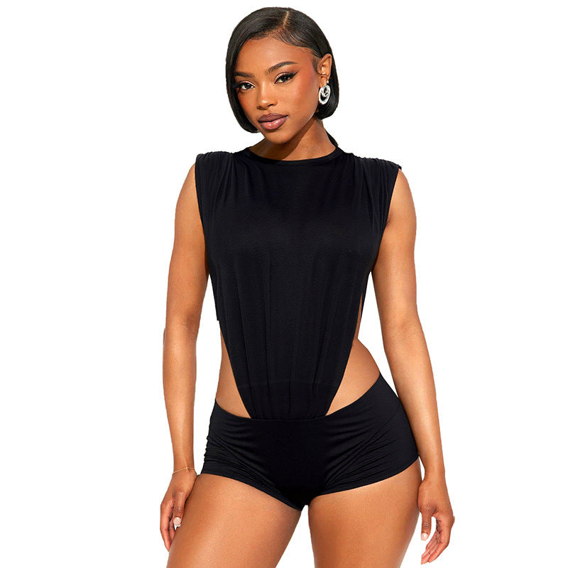 Women's Sleeveless Two-piece Hollow Siamese Top And Tight Shorts
