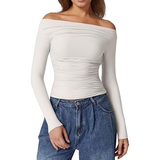 European And American Women's Clothing Top Off-shoulder Long Sleeve T-shirt